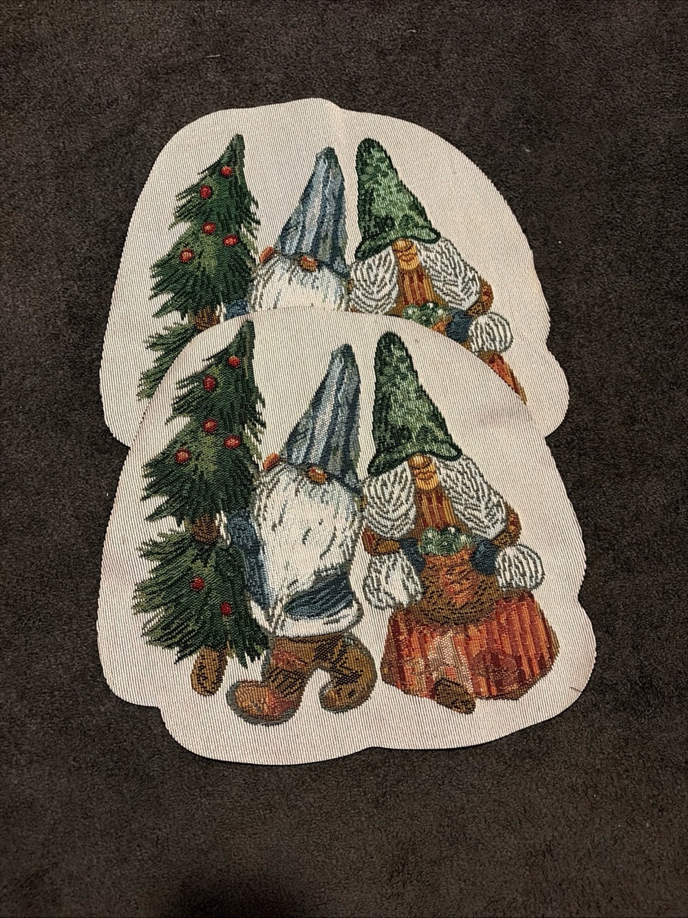 Holiday Time Gnomes Tree Tapestry Kitchen Placemats 14" Christmas Set Of 2